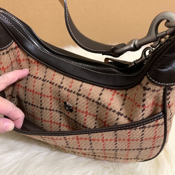 COACH MILLBROOK Vintage Tattersall Plaid Tweed & Leather Shoulder Bag #9613 - Picture 5 of 16